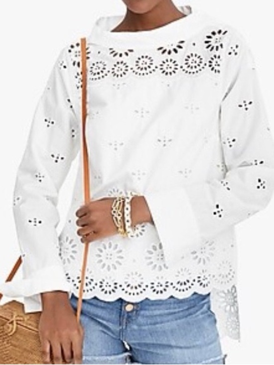 J. Crew Factory Tops - J. Crew Factory White Eyelet Scalloped-Hem Blouse